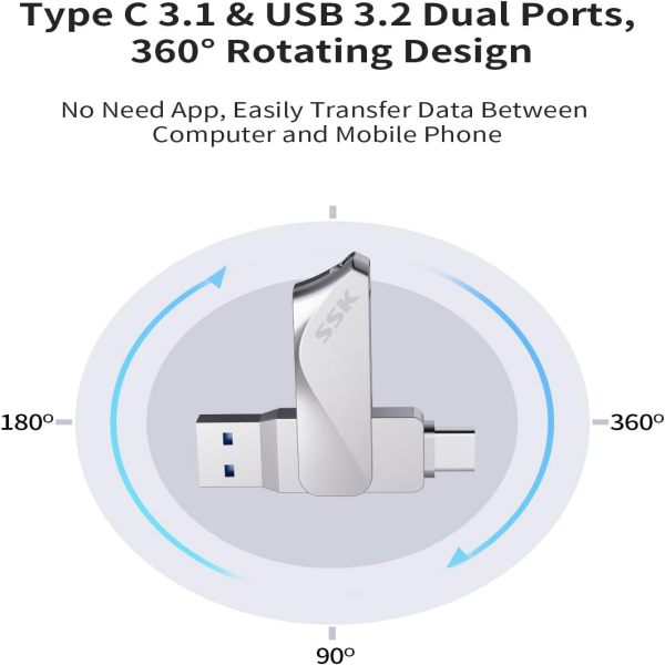 SSK 64GB USB C Flash Drive Dual Drive 2 in 1