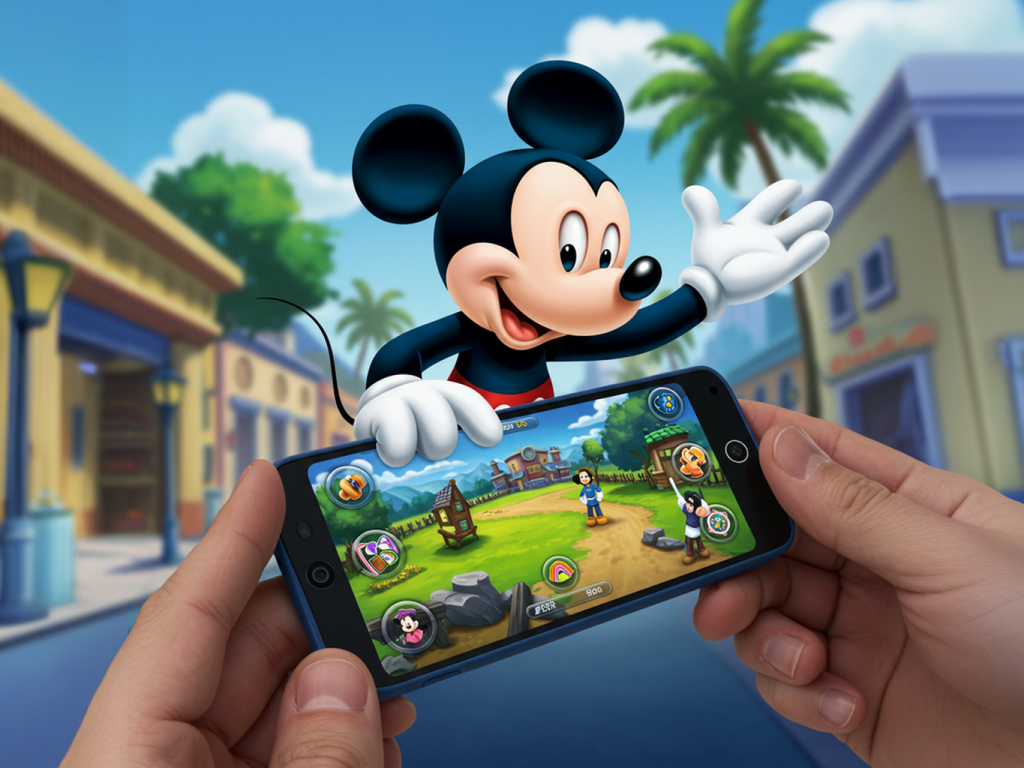 disney mickey mouse so excited playing mobile phone game 001a
