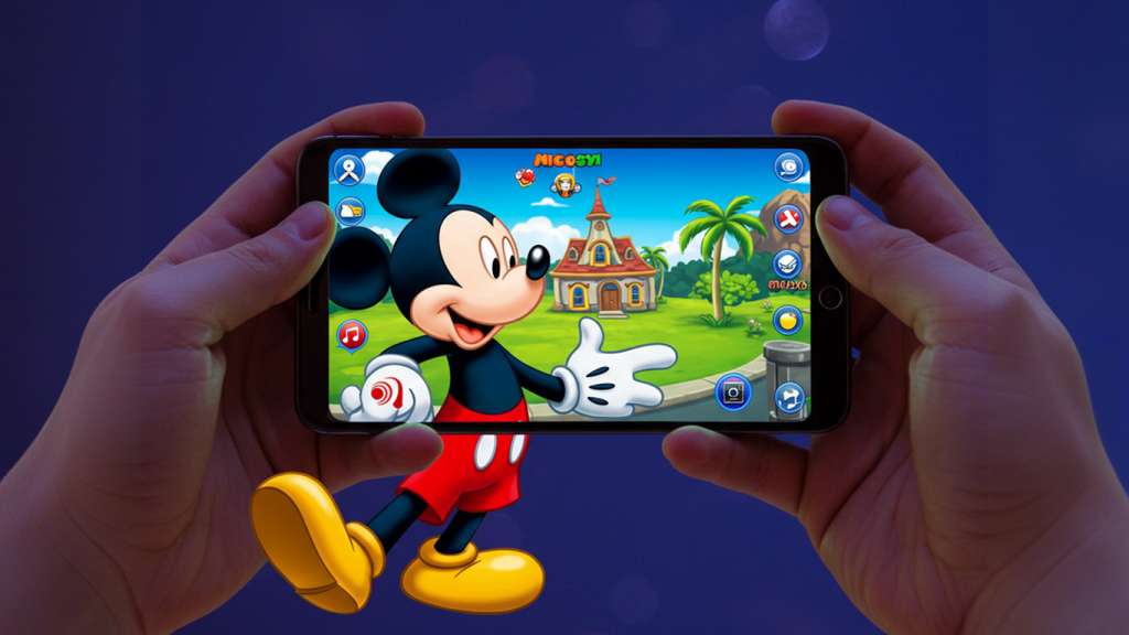 disney mickey mouse so excited playing mobile phone game 001b